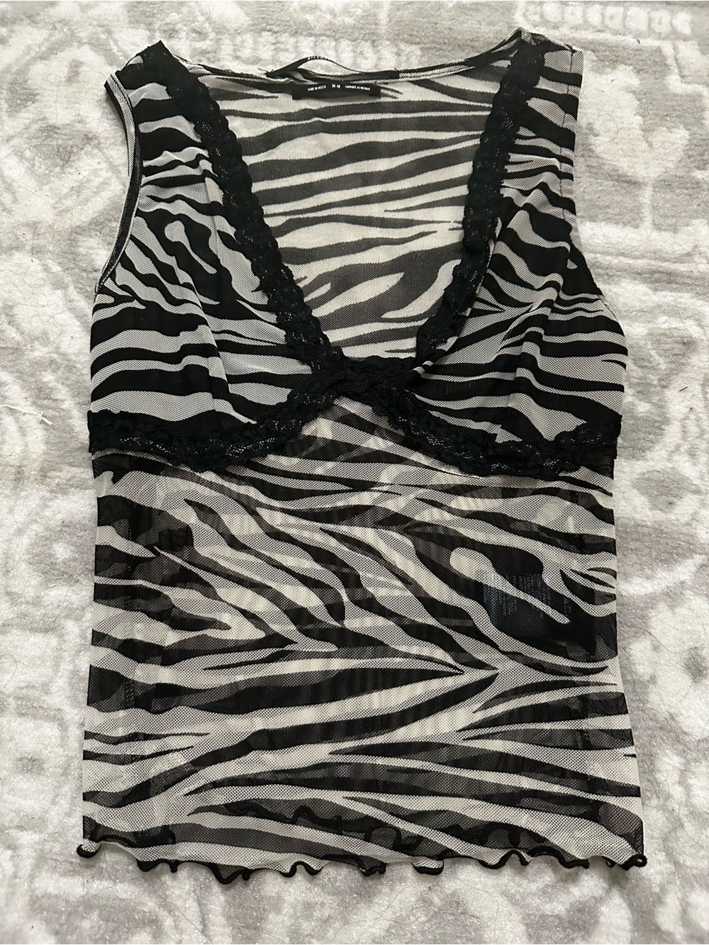 silence + noise Black and White Zebra-Print Mesh Camisole